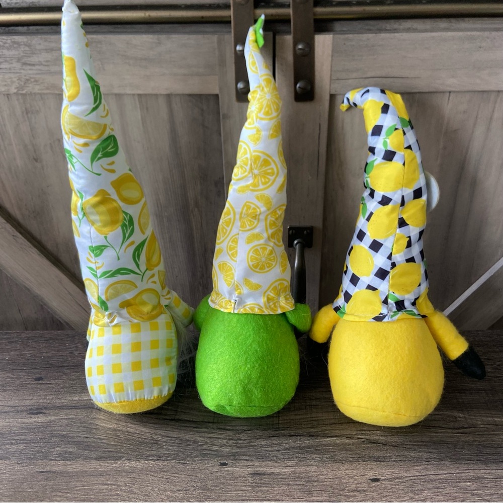 Gnome Plush Decor Spring Lemons Gingham Yellow Green Set of 3 Summer - Picture 3 of 7